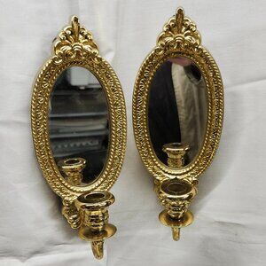 Vintage Home Interiors Gold Mirrored Candleholders Sconce